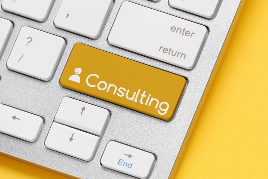 online consulting concept on keyboard with button